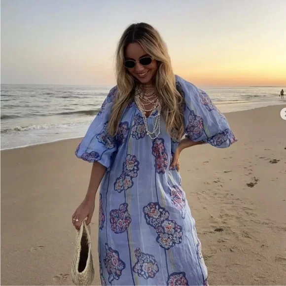 ZARA PRINTED 100% RAMIE TUNIC DRESS - Picture 7 of 16